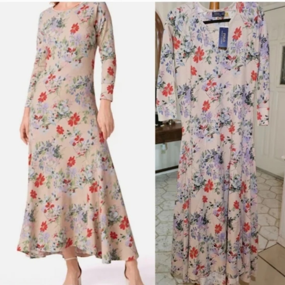 NWT POLO RALPH LAUREN Waffle Knitted Floral Maxi Dress Size US XL